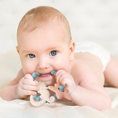 Socub Silicone Baby Teething Toy, Food Grade Silicone Teether Ring 3-6 12 18 Months