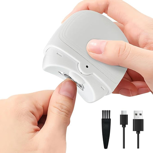Electric Baby Nail Clipper, Automatic Nail Trimmer with Nail Clip Storage LED Light 2-Speed Rechargeable Safety Fingernail Cutter for Seniors, Adults, Children/Kids, Elders, Women/Men-White