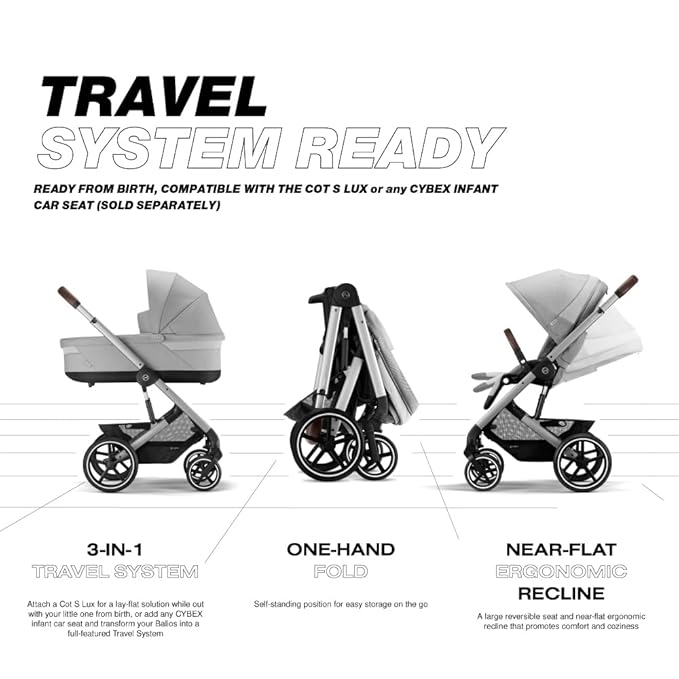 Cybex Balios S Lux Stroller FrontFacing or ParentFacing Seat Positions OneHand Fold Multiposition Recline Adjustable Leatherette Handlebar Infant, Lava Grey