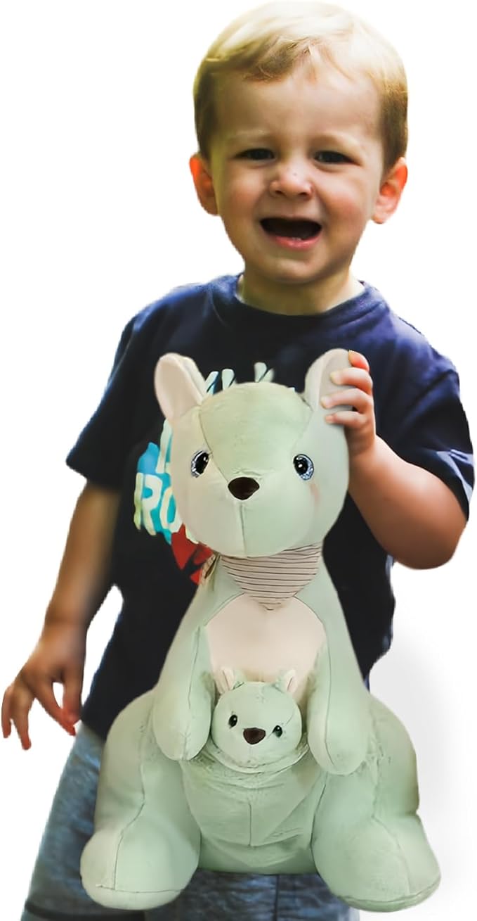 Kangaroo Stuffed Animal Plush Doll - Mother Kangaroo with Removable Child Kangaroo Plushies, Adorable Plushie for Ages 3 and Up (Green,15.74 inch)