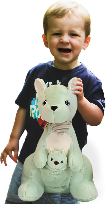 Kangaroo Stuffed Animal Plush Doll - Mother Kangaroo with Removable Child Kangaroo Plushies, Adorable Plushie for Ages 3 and Up (Green,15.74 inch)