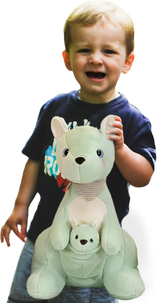 Kangaroo Stuffed Animal Plush Doll - Mother Kangaroo with Removable Child Kangaroo Plushies, Adorable Plushie for Ages 3 and Up (Green,19.68 inch)