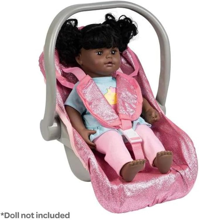 Adora Glam Sparkly & Glittery Pink Car Seat Carrier, Baby Doll Car Seat That Fits up to 20" Dolls and Stuffed Animals 2+ -