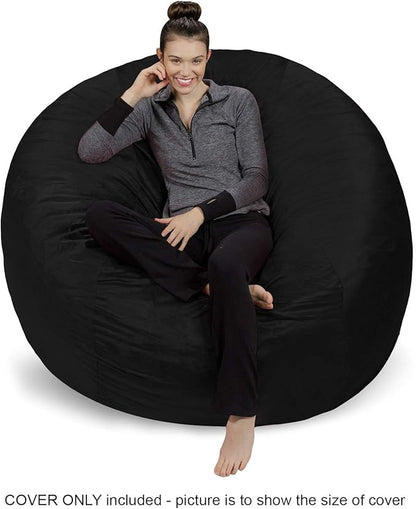 Sofa Sack Bean Bag Chair Cover Only, for Adults and Kids, Without Filling Comfy Fluffy Round or Oval Beanbag Chair Cover Replacement, Lazy Sofa Cover for Reading Chair or Floor Chair, 6-Feet, Black