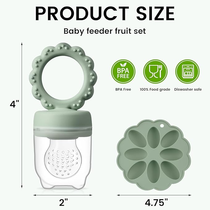 Baby Fruit Feeder with Mini Freezer Tray, 2 Pack Silicone Baby Food Feeder for Batch Prep 2 Extra