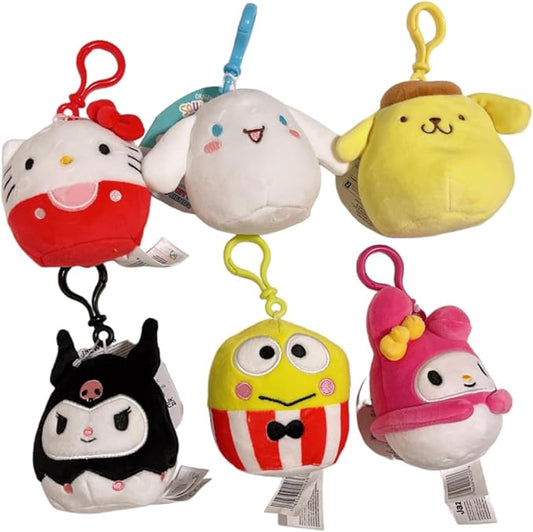 Squishmallows Hello Kitty Mini 3.5" Clip On Keychains Plush Dolls Set of 6