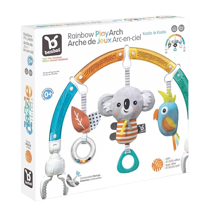BENBAT Baby Stroller Arch Toy Rainbow Dazzle Friends Play Bar. Fun Newborns Sensory Activity, Adjustable for Bouncers and Car Seat, Koala
