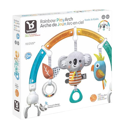 BENBAT Baby Stroller Arch Toy Rainbow Dazzle Friends Play Bar. Fun Newborns Sensory Activity, Adjustable for Bouncers and Car Seat, Koala