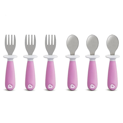 Munchkin® Raise™ Toddler Fork and Spoon Utensil Set, Rest Keeps Tip Off Table, BPA Free, 6 Pack, Purple
