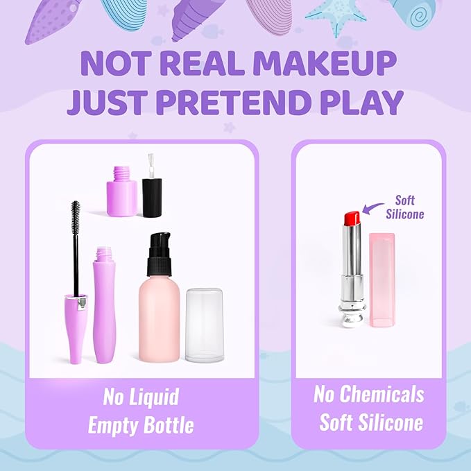 INNOCHEER Pretend Makeup for Toddlers Toys, Fake Makeup Mermaid Toys for Girls Purse 3 4 5 6 7+ Year