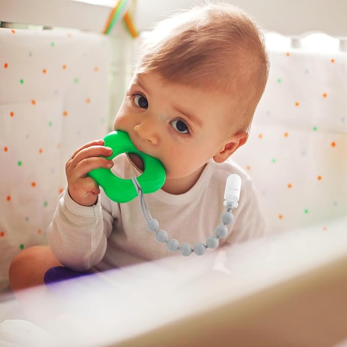 4-Pack Silicone Pacifier Clips for Baby Boys and Girls - with One-Piece Beads, Flexible and Rust-Free Holders for Teething Relief and Baby Essentials