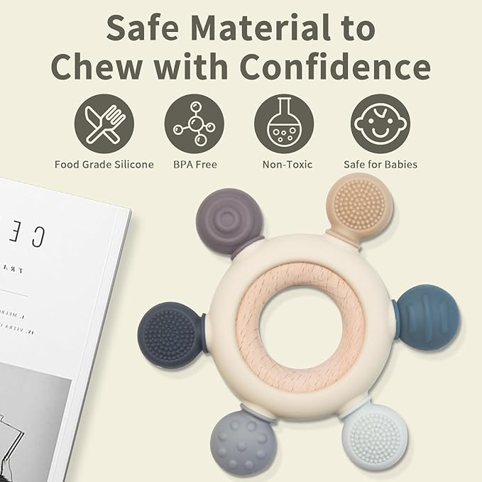 Baby Teething Toys Silicone Chewable Teethers BPA Free Silicone Rudder 0-24 Months