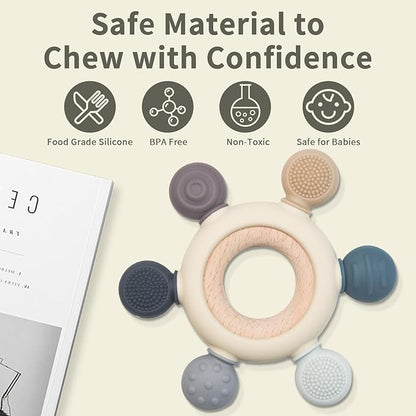 Baby Teething Toys Silicone Chewable Teethers BPA Free Silicone Rudder 0-24 Months
