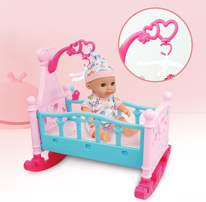 RedCrab 12" Baby Doll Toys Newborn Doll Bath and Bed 2-in-1 Shaker 25pcs Accessories 3+ Year