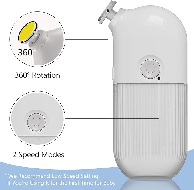 Electric Baby Nail Trimmer, Portable with 7 Grinding Heads, Rechargeable Whisper Quiet Nail Trim Polish Grooming Kit, Safe Nail File for Baby Newborn Infant Toddler Kids or Adults (White)