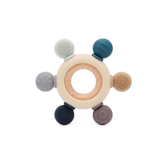Baby Silicone Teething Ring Teether Gift Set for Boys and 3 Months 4 Toys
