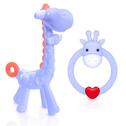 SHARE&CARE BPA Free Silicone Giraffe Baby Teether Toy with Storage Case, for 3 Months Above Infant Sore Gums Pain Relief and Baby Shower