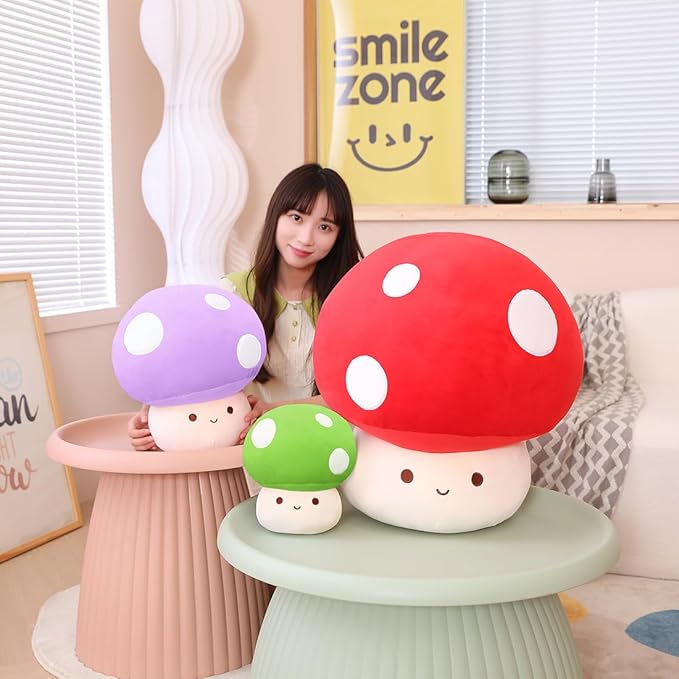Kawaii Plush Mushroom Toy Pillow, Cute Plushies Mushroom Doll Gift for Kids(Green 23cm/9in)