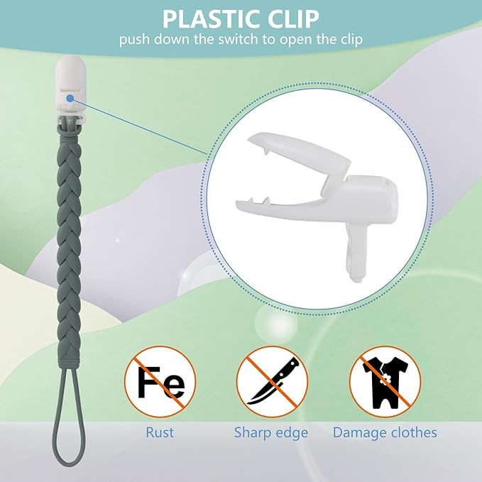 Stylish Silicone Pacifier Clips 4-Pack for Baby Boys and Girls, Woven Rope Flexible Design