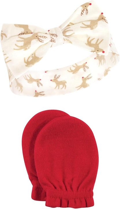 Hudson Baby Baby Girls' Cotton Headband and Scratch Mitten Set