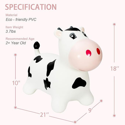 INPANY Bouncy Cow farm Animal Hopping Toys for 2 Year Old Girl gifts, Ride on Toddler Bull Hopper 3 4