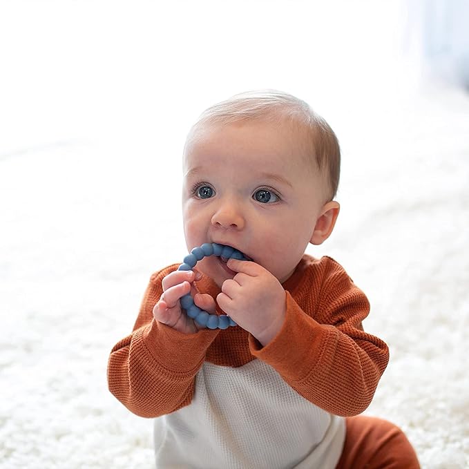 Dr. Brown’s Flexees Beaded Teether Rings and Bunny Teether, 100% Silicone 4-Pack, Blue, 3m+