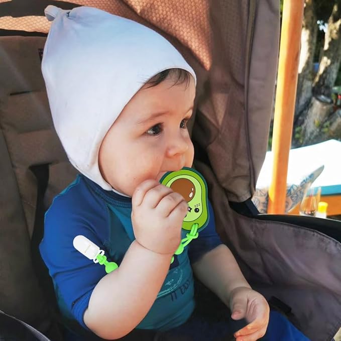 Baby Teething Toys,Food Grade Silicone Teether with One-piece Pacifier Clip Holder 3 Months+