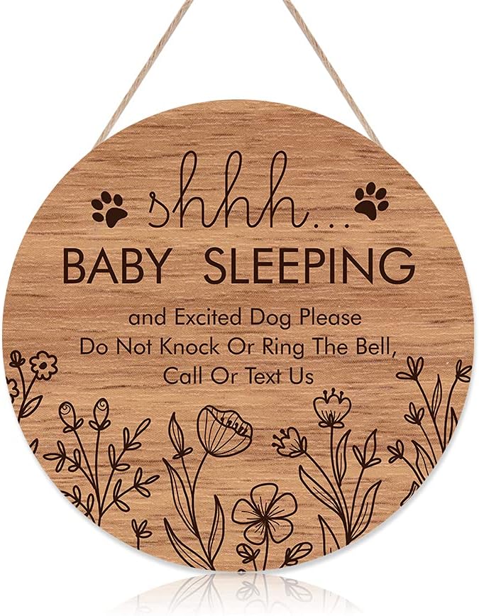 Funny Baby Sleeping Hanging Sign Plaque, Do Not Knock Or Ring The Bell (12x12inch)