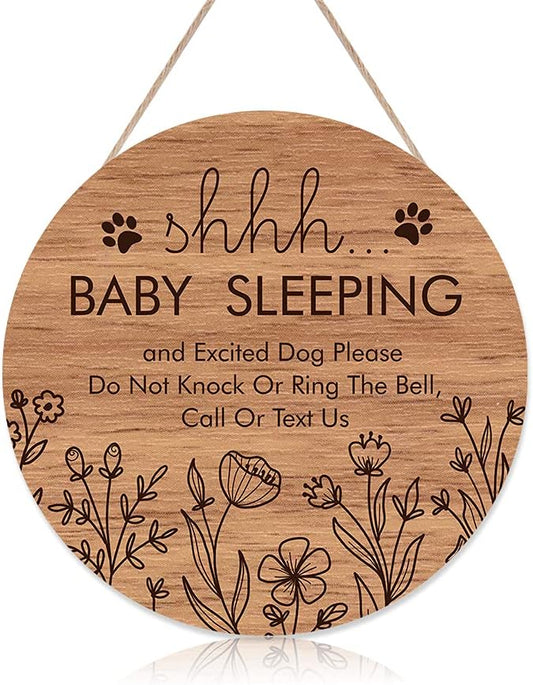 Funny Baby Sleeping Hanging Sign Plaque, Do Not Knock Or Ring The Bell (12x12inch)
