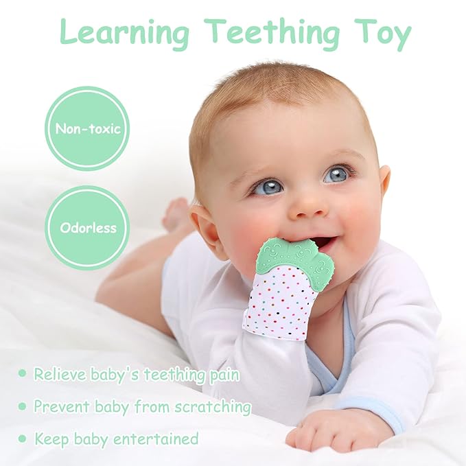 2Pack Silicone Teething Mitt, Soothing Infant Teething Mitten Pain Relief 0-12 Months