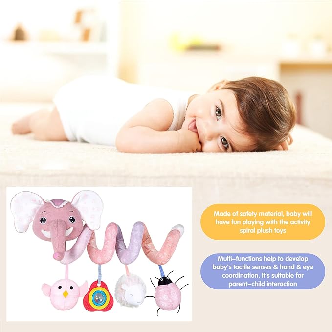 Car Seat Toys, Infant Baby Elephant Fox Spiral Plush Activity