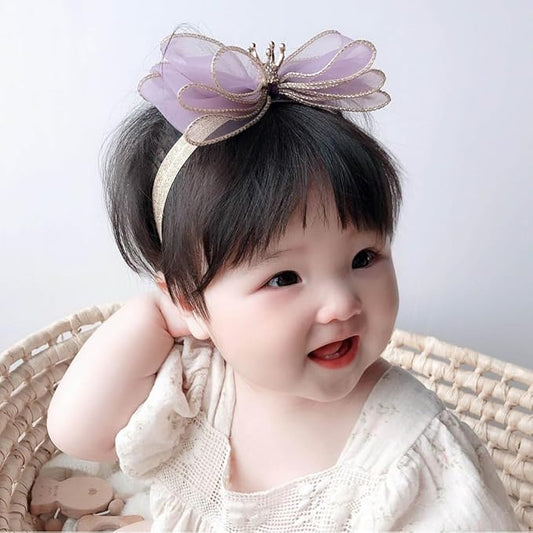 Cute Baby Girl Headband with Lace Bow and Crown Elastic