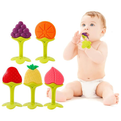 NASHRIO Baby Teething Toys Pack of 5 - Silicone BPA Free Natural Organic Freezer Safe Teethers for Newborn Infant, Soft & Textured