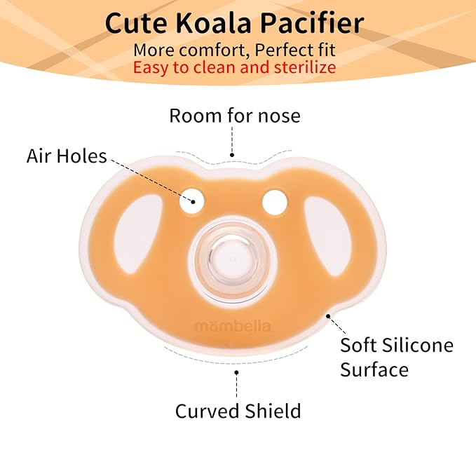 Mombella Koala Pacifiers 0-3 Months, Silicone Baby Pacifier for Breastfed Babies