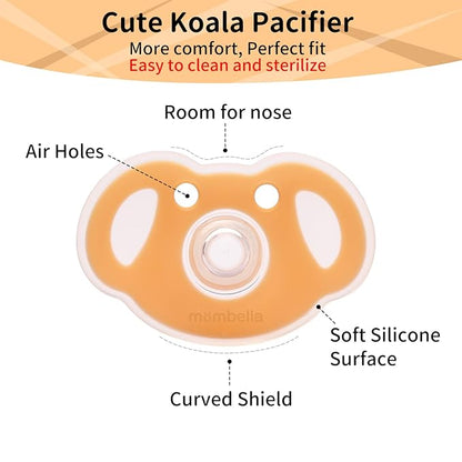 Mombella Koala Pacifiers 0-3 Months, Silicone Baby Pacifier for Breastfed Babies