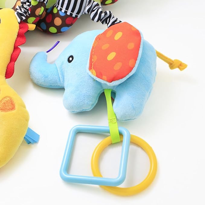 Car Seat Toys, Stroller Toy Baby Spiral Hanging Toys for Sensory Exploration, 0-12 Months Newborn Toys for Car Seat Stroller Crib Bassinet Mobile with Music Box BB Squeaker Rattles