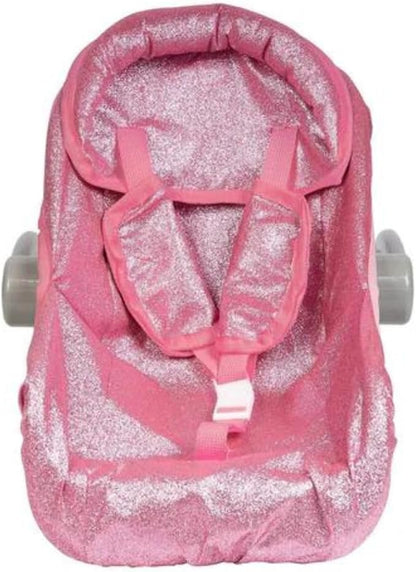 Adora Glam Sparkly & Glittery Pink Car Seat Carrier, Baby Doll Car Seat That Fits up to 20" Dolls and Stuffed Animals 2+ -