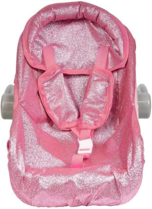 Adora Glam Sparkly & Glittery Pink Car Seat Carrier, Baby Doll Car Seat That Fits up to 20" Dolls and Stuffed Animals 2+ -