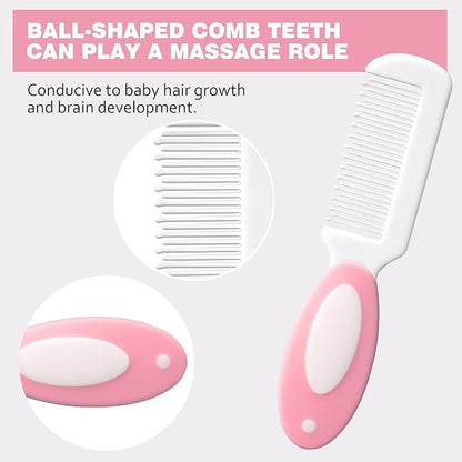 5-Piece Baby Grooming Kit with Multi-Use Storage Pouch - Infant Brush,Rounded Comb,Scissors,Nail Clippers & Emery Board -Essentials for Newborn Care & Travel Pink