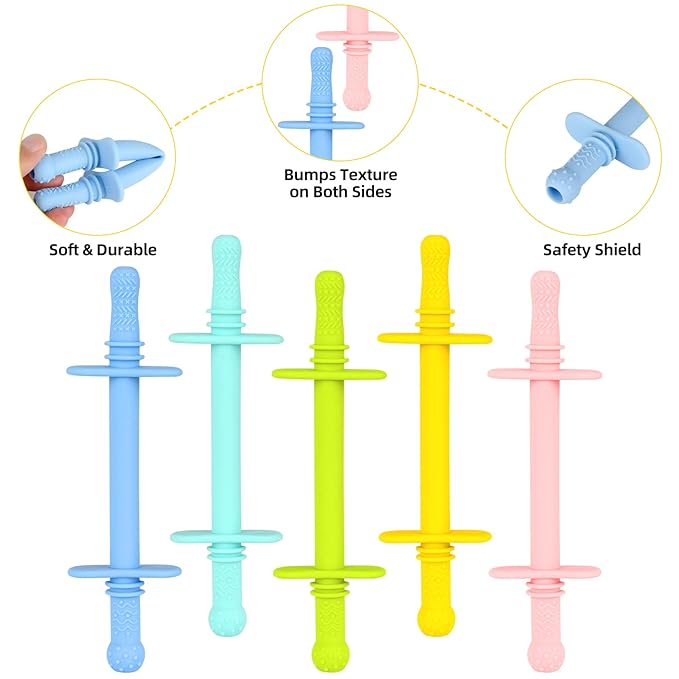 Fu Store Hollow Teether Tube with Safety Shield, 5 Pack 3-12 Months