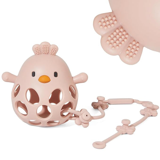 Baby Teething Toys with A Toy Strap for Babies 0-6 6-12 Months, Silicone Baby Hand Teething Mitten