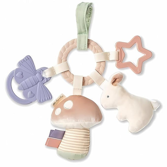 Itzy Ritzy Teething Activity Toy - Bitzy Busy Ring Infant Teething Toy Features Braided Ring & Dangling Toys, Includes Teether 0 Months