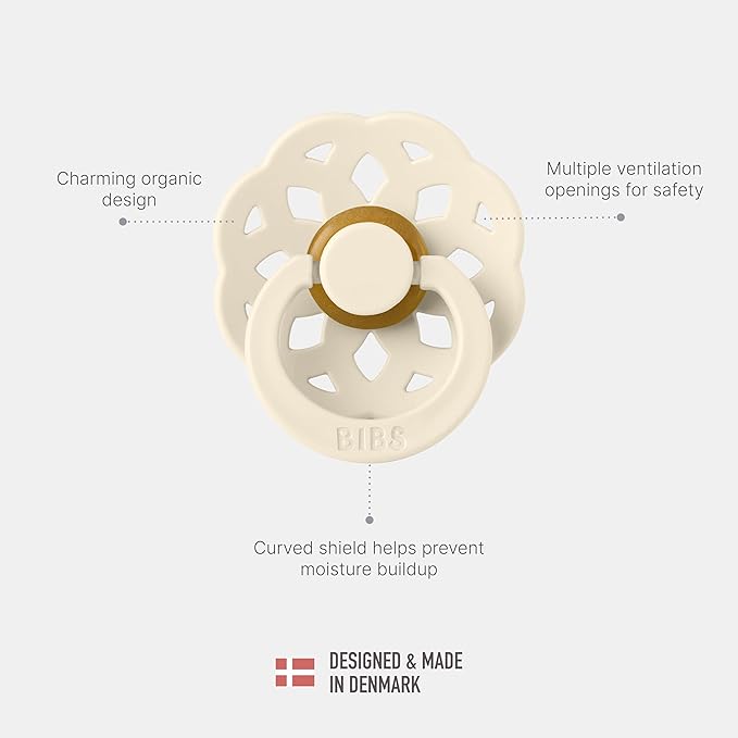 BIBS Pacifiers - Boheme Collection | BPA-Free Baby Pacifier 2 Ivory/Blossom 0-6 Months