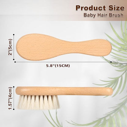 Baby Hair Brush, 2 Packs - Natural Wooden Brush with Premium Goat Bristle, Ideal for Newborns & Toddlers, Promotes Healthy Hair Growth, Prevents Scalp Irritation, Off-white