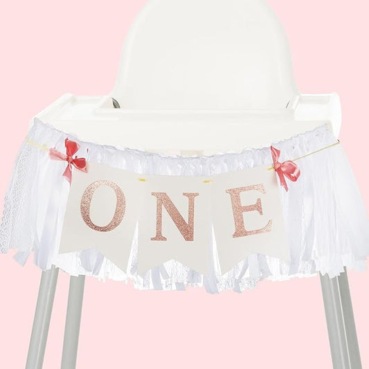 Rose Gold Blush White Highchair Banner, 1st Birthday High Chair Banner