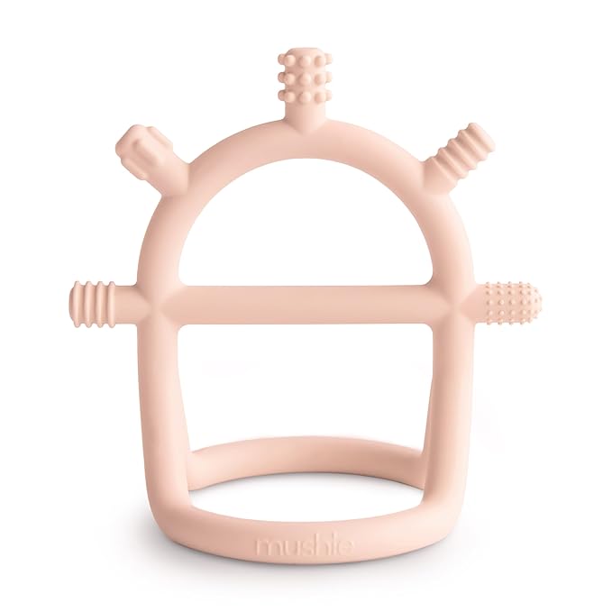 mushie Silicone Baby No-Drop Sensory Teether Toy (Blush)