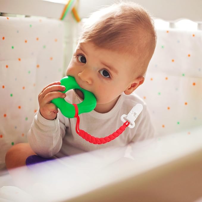 Stylish Silicone Pacifier Clips 4-Pack for Baby Boys and Girls, Woven Rope Flexible Design