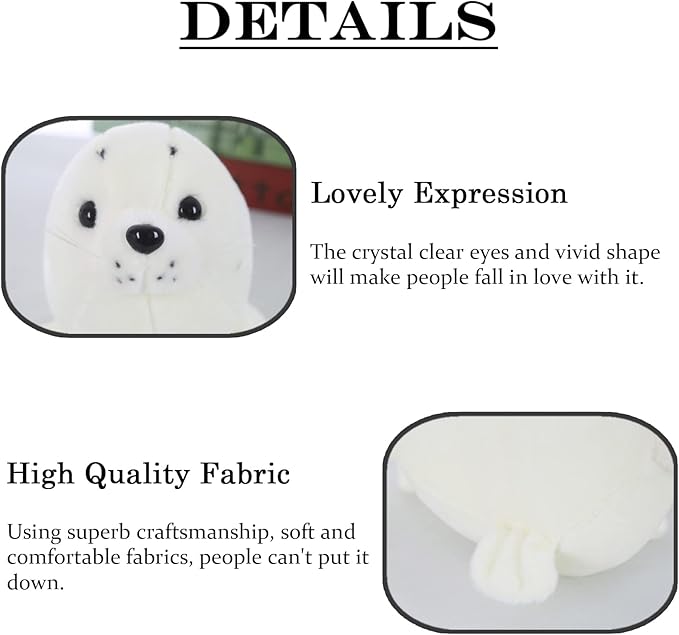 Seal Plush Stuffed Animal White Cute Toy Pillow Kawaii Doll 9 inch