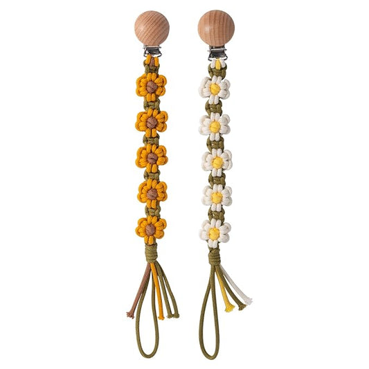 Pacifier Clip for Boys Girls Flower Daisy Macrame Pacifier Holder