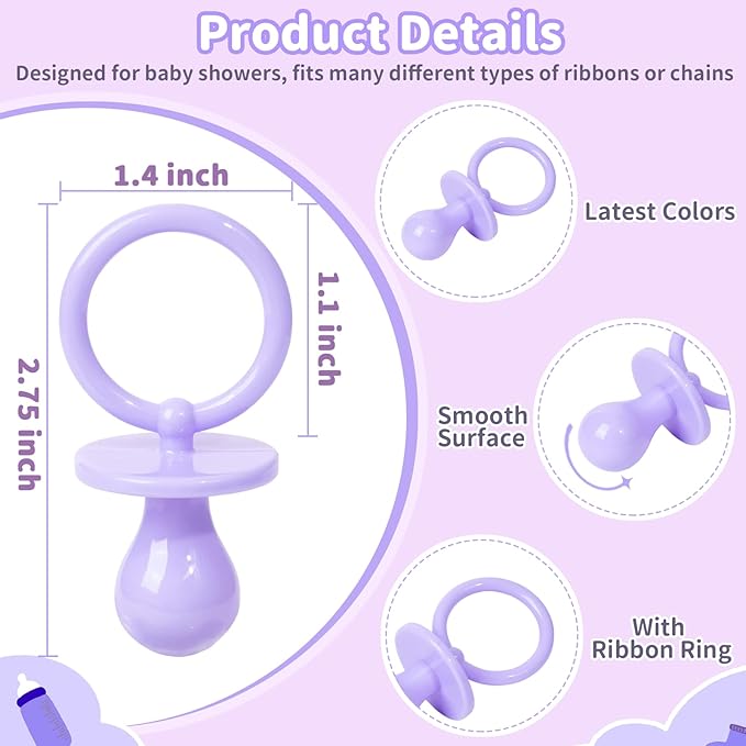 36 Plastic Pacifiers for Baby Shower Game, 2.75?ÖŌĆ?Baby Shower Pacifiers